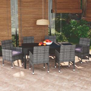Maison Exclusive – 7-dielna záhradná jedálenská súprava s vankúšmi Poly Rattan Grey
