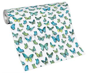 Papierové tapety na stenu Papillon 30000-18, rozmer 10,05 m x 0,53 cm, motýle modro-zelené, Erismann