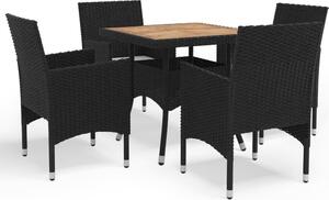 Maison Exclusive – 5-dielna záhradná jedálenská súprava z čierneho polyrotangu a akátového dreva