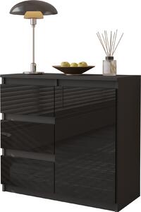 FURNICA - MIKEL - Komoda s 3 zásuvkami a 1 dvierkami - antracit / čierny lesk V75cm Š80cm H35cm