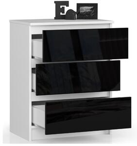 Ak furniture Komoda Kuba 60 cm - 3 zásuvky biela/čierna