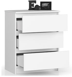Ak furniture Komoda Kuba 60 cm - 3 zásuvky biela