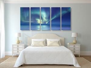 5-dielny obraz polárna žiara nad oceánom - 100x50