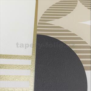 Vliesové tapety na stenu Pop M47007, pruhy hnedé, sivé, zlaté, rozmer 10,05 m x 0,53 m, UGEPA