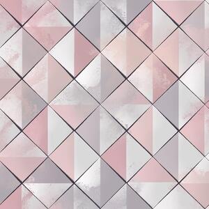 Vliesové tapety na stenu Pop M46709, trojuholníky ružovo-sivé, rozmer 10,05 m x 0,53 m, UGEPA