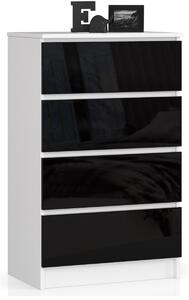 Ak furniture Komoda Kuba 60 cm - 4 zásuvky biela/čierna