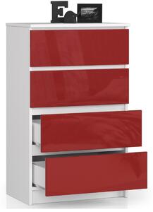 Ak furniture Komoda Kuba 60 cm - 4 zásuvky biela/červená