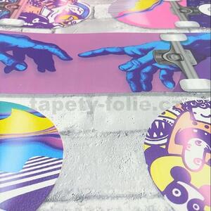 Vliesové tapety na stenu Pop M47803, skateboardy ružovo-fialové, rozmer 10,05 m x 0,53 m, UGEPA