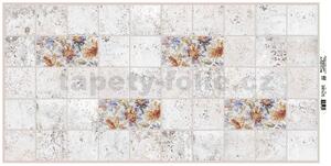 Obkladové panely 3D PVC TP10026181, cena za kus, rozmer 964 x 484 mm, sivý betón s kvetmi, GRACE