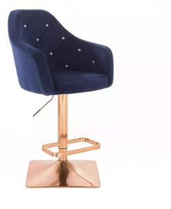 LuxuryForm DESIGN Barová stolička ROMA VELUR na zlatej hranatej podstave - modrá