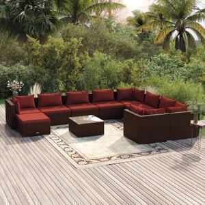 Maison Exclusive – 11-dielna záhradná súprava s vankúšmi z polyrotangu v hnedej farbe