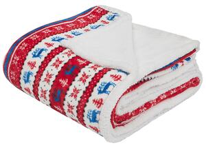 Deka červená modrá flanel polyester 200 x 220 cm geometrický vianočný vzor kožušinová prikrývka na zimu klasický štýl doplnky