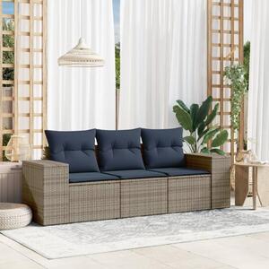 Maison Exclusive – 3-dielna záhradná sedacia súprava s vankúšmi, sivá, polyrotang