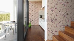 Vliesové tapety na stenu Desert Lodge 38520-3, rozmer 10,05 m x 0,53 m, kvety sakury ružovo-biele na hnedom podklade , A.S. CRÉATION