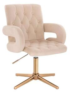 LuxuryForm DESIGN Stolička BOSTON VELUR na zlatom kríži - krémová
