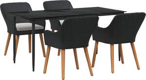 Maison Exclusive - Záhradný jedálenský set s vankúšom 5 pcs Čierna polyratan
