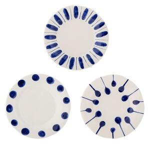 Biele/modré dezertné kameninové taniere v súprave 3 ks ø 22 cm Linora – Bloomingville