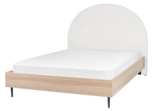 Posteľ biela svetlé drevo polyester 140 x 200 cm čalúnené čelo MDF rám kovové nohy lamelový rošt moderný štýl spálňa