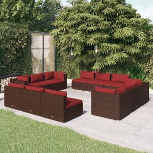 Maison Exclusive – 12-dielna záhradná súprava s vankúšmi z polyrotangu v hnedej farbe