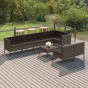 Maison Exclusive – 9-dielna záhradná súprava s vankúšmi, polyrotang, sivá