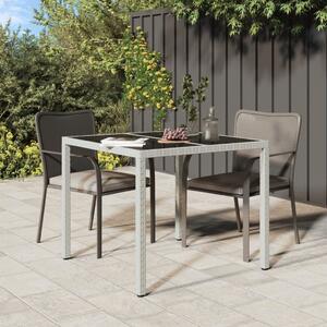 Maison Exclusive – Záhradný stôl 90 x 90 x 75 cm, tvrdené sklo, poly ratan, biela farba