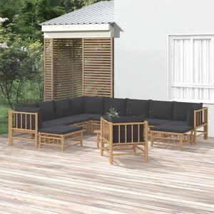 Maison Exclusive – 12-dielna záhradná súprava s tmavosivými vankúšmi z bambusu