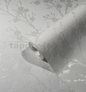 Vliesové tapety na stenu Ivy 82313, sakury metalicky biele na bielom podklade, rozmer 10,05 m x 0,53 m, NOVAMUR 6812-10