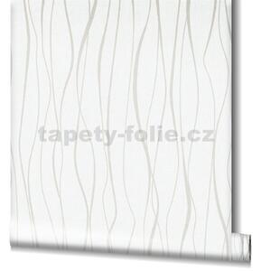 Vliesové tapety na stenu Ivy 82319, vlnovky metalicky niklové na bielom podklade, rozmer 10,05 m x 0,53 m, NOVAMUR 6813-20