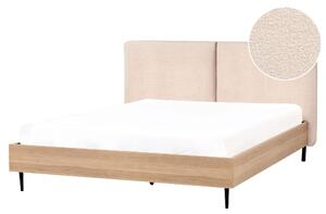 Posteľný rám béžové buklé dvojlôžko 160 x 200 cm čalúnené čelo kovové nohy drevený lamelový rošt moderný štýl spálňa