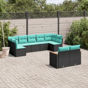 Maison Exclusive – 9-dielna záhradná súprava s vankúšmi, čierny polyratan