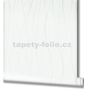 Vliesové tapety na stenu Ivy 82318, vlnovky metalicky biele na bielom podklade, rozmer 10,05 m x 0,53 m, NOVAMUR 6813-10