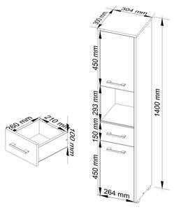 Ak furniture Kúpeľňová skrinka Fin II 30 cm biela/čierna lesk