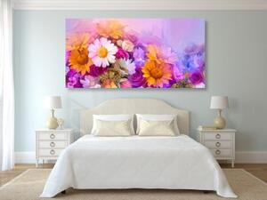 Obraz olejomaľba farebných kvetov - 100x50