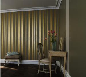 Vliesové tapety na stenu 53705, rozmer 10,05 m x 0,53 m, pruhy zlaté na hnedo-sivom podklade, MARBURG