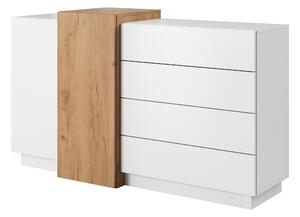 Komoda do obývačky alebo spálne, s zásuvkami, biela / dub Craft Gold, 160 x 45 x 93,5 cm