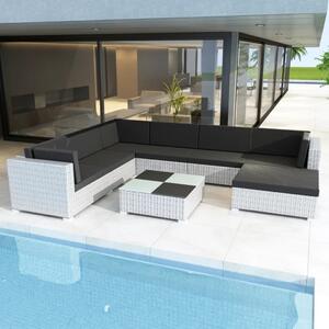 Maison Exclusive – 8-dielna záhradná súprava s poduškami z polyratanu, biela