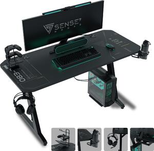 SENSE7 Nomad Cybernetic herný stôl 140x60 cm XXL – podložka pod myš, počítačový stôl, stôl pre PC, herný stôl, stôl pre hráčov, organizér káblov, držiak na slúchadlá
