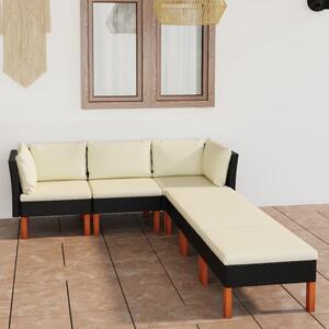 Maison Exclusive – 6-dielna záhradná súprava s vankúšmi z polyrotangu, čierna