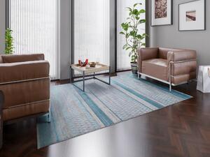 Tyrkysový koberec Farebná harmónia - 160 x 230 cm , Tkaný, interiérový, bytový, kusový, obdĺžnikový koberec, z polyesteru a viskózy, s krátkym vlasom, moderný štýl