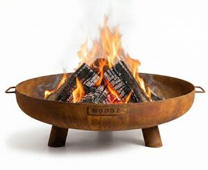 Záhradný gril - MOODZ Outdoor Living - Sud 100 cm Nohy a rukoväť - Corten - Vonkajší záhradný gril 100x100x23,5 cm