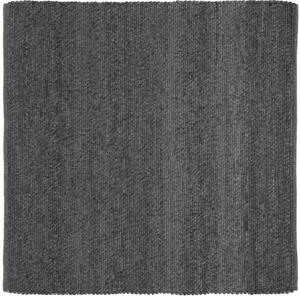 Antracitový vlnený guľôčkový štvorcový koberec - 200 x 200 cm , Tkaný, interiérový, bytový, kusový, štvorcový koberec, z vlny a viskózy, bez vlasu, jednofarebný, škandinávsky štýl