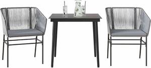 Maison Exclusive - 3-dielna záhradná jedálenská súprava+podložky, sivá, polyratan