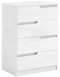 Komoda HOMCOM s 4 zásuvkami do obývačky, lesklá biela