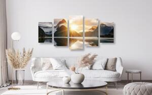 5-dielny obraz krásny východ slnka na Novom Zélande - 100x50