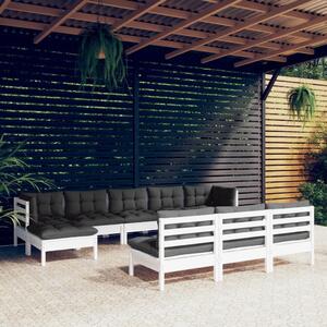 Maison Exclusive - 10-dielna záhradná súprava s vankúšmi biela borovicový masív