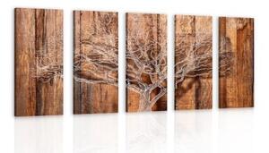5-dielny obraz strom na drevenom podklade - 100x50