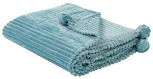 Deka zelená polyester 150 x 200 cm rebrovaná štruktúra s brmbolcami prikrývka na posteľ