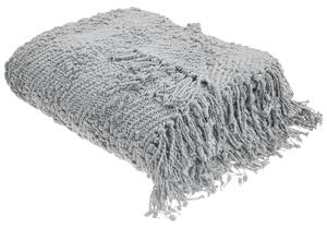 Deka sivá z bavlny a akrylu 200 x 220 cm pletená prikrývka na posteľ so strapcami