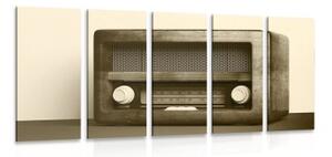 5-dielny obraz retro rádio v sépiovom prevedení - 100x50