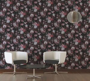 Vliesové tapety na stenu 38821-4, rozmer 10,05 m x 0,53 m, kvety ružovo biele so striebornou kontúrou na hnedom podklade, A.S. CRÉATION